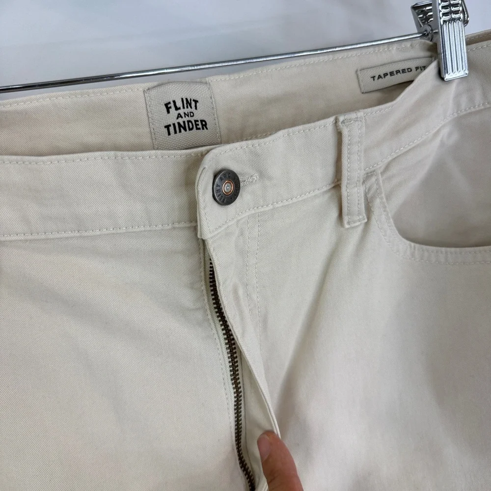 Huckberry Flint & Tinder 365 5-Pocket Pants Mens 38x34 Salt Cream Tapered Fit